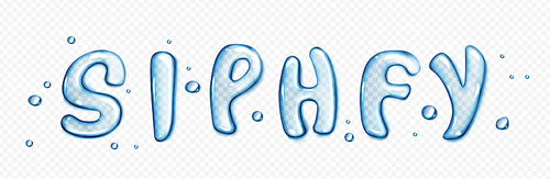 Water type font, liquid letters set. Pure aqua splashes in shape of text characters. Clear blue water or gel drops in shape of english letters isolated on transparent background, vector realistic set