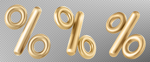 3d gold chrome percent symbol for black friday sale background. Vector percentage icon for discount calculation or infographic on transparent background. Realistic font png for card design.