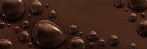 Realistic liquid chocolate background. Vector illustration of smooth cocoa, coffee surface with glossy bubbles. Sweet or bitter choco bar, dessert texture. Confectionery shop ads pattern. Brown paint