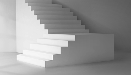 Realistic white staircase mockup, interior design element. Vector illustration of abstract blank concrete stairs, symbol of career growth, way to dream, competition for success, business challenge