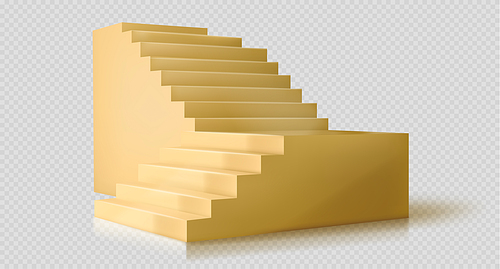 Realistic yellow staircase mockup, interior design element. Vector illustration of abstract blank concrete stairs, symbol of career growth, way to dream, competition for success, business challenge