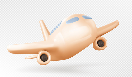 Isolated 3d plane icon vector illustration. Jet flight and travel model on transparent background. Aircraft journey fly side view. Aeroplane with wing and engine worldwide delivery, vacation tourism