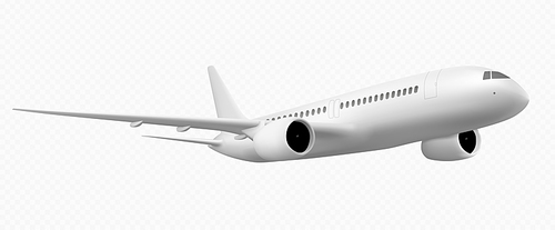 3d white plane flight isolated vector travel icon png. Realistic render of jet on transparent background. Airline commercial mockup for international fly on holiday. Charter aircraft blank template