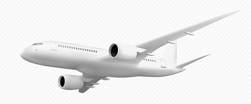 3d white plane flight isolated vector travel icon png. Realistic render of jet on transparent background. Airline commercial mockup for international fly on holiday. Charter aircraft blank template