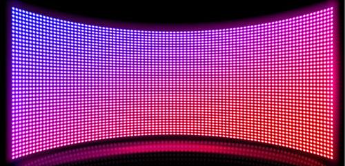 Tv show led screen stage and lcd wall background. Light panel concave monitor digital texture with dot pattern and scene. Curved cinema glittering diode pixel technology vector backdrop illustration