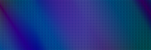 Led screen light background texture with pixel pattern. Digital tv display wall panel in blue, pink and purple gradient. Abstract bright television videowall grid vector design template with circle