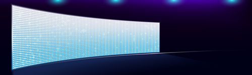 Concave side led screen wall stage light panel background. Video tv lcd monitor display for stadium or concert with grid glittering bulb glow texture effect. Projection technology cinema illustration