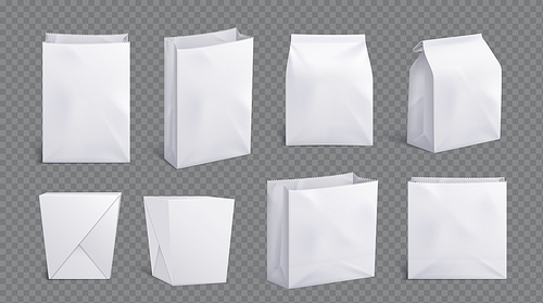 White paper lunch bag package for takeaway chinese food. Take away box pack for noodle or pasta mocku icon. Empty 3d carton square container mock up for candy branding design on transparent background