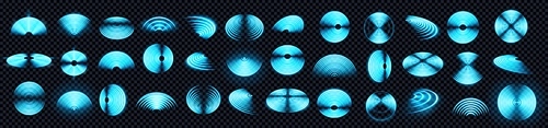 Blue 3d wifi signal symbol with neon light effect on transparent background. Wireless technology wave sign set. Digital radar circle network futuristic design. Computer protection system concept