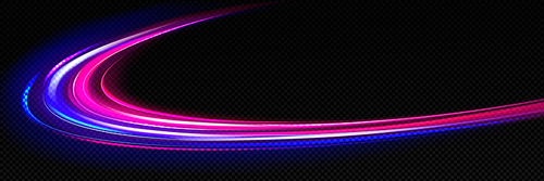 Abstract high speed light effect isolated on transparent background. Vector illustration of curved blue and pink color beams. Urban traffic, futuristic communication technology, internet connection