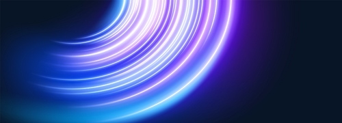 Abstract neon planet ring on black background. Vector realistic illustration of bright glowing light trail, digital tech background, futuristic technology speed effect, energy motion, orbit line