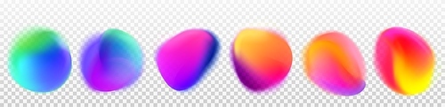 Realistic set of abstract gradient spots isolated on transparent background. Vector illustration of rainbow color dots, light refraction effect, holographic blurred circles. Abstract design elements