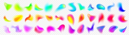 Holographic abstract blur spot. Vector 3d chameleon y2k aura shape gradient texture. Soft geometric blend graphic design isolated set. Bright fluid paint colorful blurry dynamic brush stroke glow