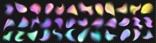 Holographic y2k chameleon blur spot abstract shape vector design. Aura gradient liquid soft texture. Modern glitch color blend paint brush effect. Vaporwave blurry dynamic fantasy isolated set