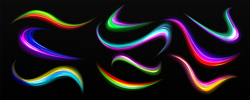Chameleon blur spot with y2k aura neon gradient. 3d abstract brush shape vector blend texture. Futuristic memphis stroke colorful paint element set. Fantasy holographic wave lines graphic decoration