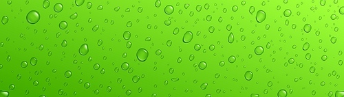 Green background fresh rain water drop vector texture. Cold droplet on summer fruit juice or soda for refreshing. Mojito cocktail abstract surface condensation pattern. Shower macro illustration