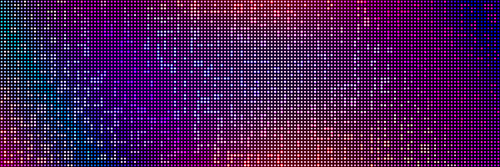 Led screen light background texture with pixel pattern. Digital tv display wall panel in blue, pink and purple gradient. Abstract bright television videowall grid vector design template with circle