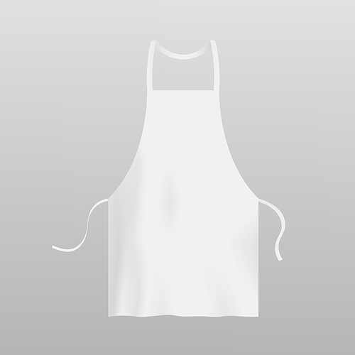 Template of white blank restaurant chef uniform apron, realistic vector illustration isolated on grey background. Restaurant kitchen staff white apron or pinafore.