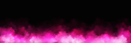 Cloud of pink smoke on black transparent background. Realistic vector illustration of magic color fog with overlay effect, border. Holi powder paint mist. Love in air