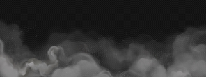 Ash powder fog on black transparent background. Smoke cloud texture vector effect. Fog dust air illustration. Isolated realistic dark mist steam abstract design. Gray coal particle flow backdrop