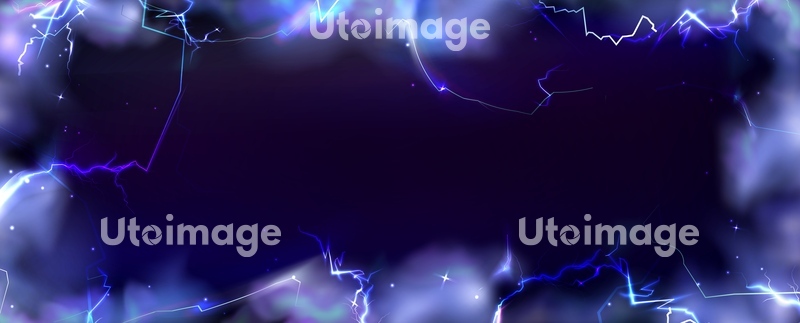 Frame from thunder lightning blue purple smoke on dark background ...