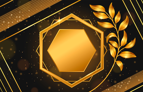 Gold laurel wreath frame for winner award vector background. Golden luxury prize banner with branch for congratulation illustration. 3d victory badge template with leaf. Honor certificate on festival