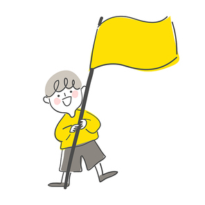 만화 그림체: 깃발을 들고 흔들고 있는 소년