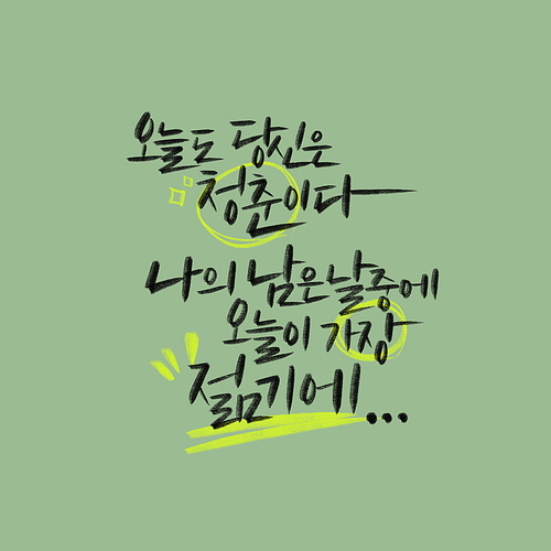 캘리_오늘도 당신은 청춘이다 나의 남은 날중에 오늘이 가장 젊기에