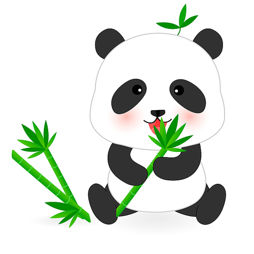 대나무 죽순을 먹고 있는 귀여운 팬더 캐릭터