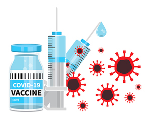 코로나 바이러스 백신과 주사기, 벡터 일러스트레이션