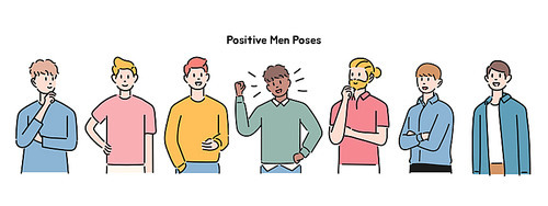 다양한 남자 캐릭터들이 긍정적인 제스쳐를 취하고 있다.