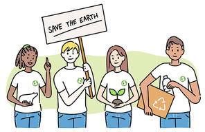 청년들이 환경보호 운동을 하고 있다.