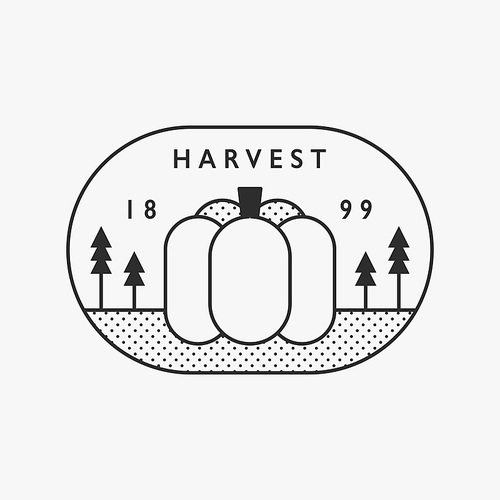 수확의 계절 가을의 상징 호박. 블랙 라인 일러스트 로고.