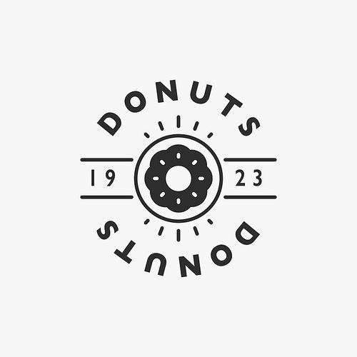 도넛 가게 검은색 라인 일러스트 로고.