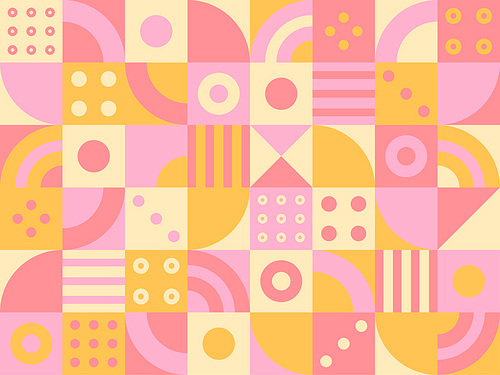 사각 모자이크 패턴속에 다양한 원형 조각들.