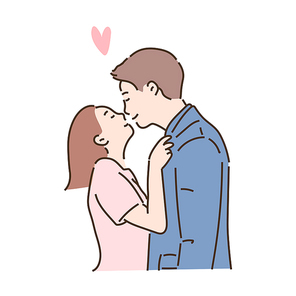 로맨틱한 커플. 손그림 스타일 일러스트레이션.