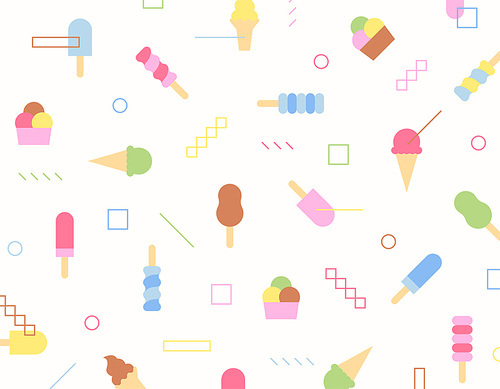 귀여운 아이스크림이 자유롭게 흩어져 있는 패턴 디자인.