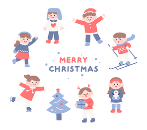 귀여운 아이들 캐릭터와 크리스마스.