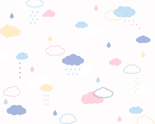 귀여운 구름이 비를 내리고 있는 심플 패턴 배경 디자인.