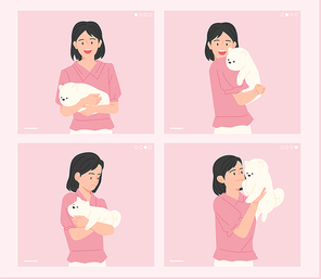 강아지와 인생사진. 심플한 벡터 스타일의 일러스트레이션.