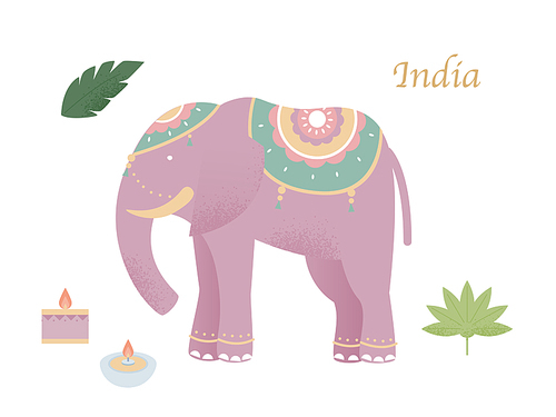 축제 장식을 한 인도 코끼리. 심플한 벡터 스타일의 일러스트레이션.
