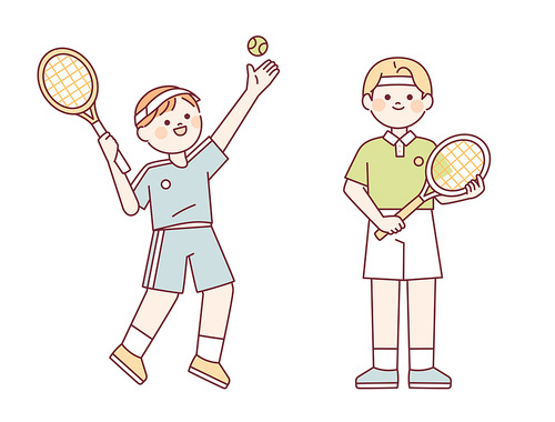 테니스를 치고 있는 귀여운 캐릭터들.