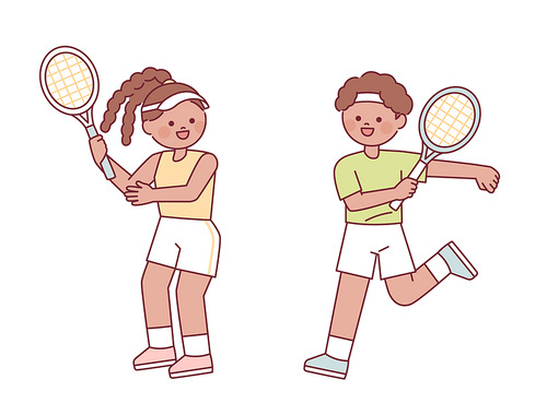 테니스를 치고 있는 귀여운 캐릭터들.