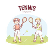 테니스 배너 포스터. 귀여운 테니스 캐릭터들.