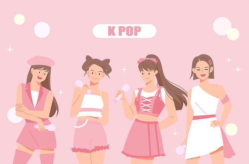 K pop 걸그룹. 심플한 벡터 스타일의 일러스트레이션.