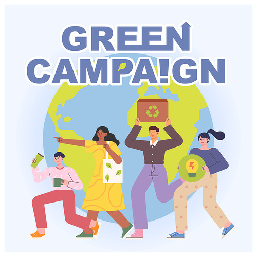 환경을 위한 녹색 캠페인을 하는 사람들.