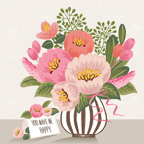 Vector illustration of flowers in a vase