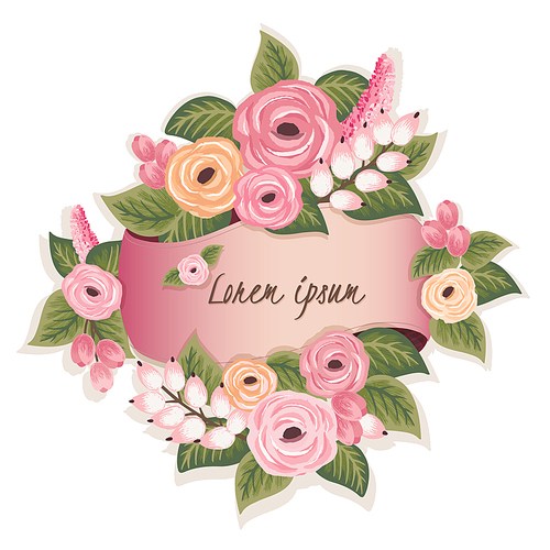 Vector illustration of a floral frame with ribbon in spring