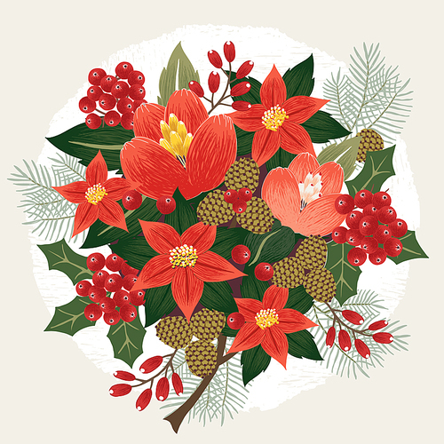 Vector illustration of a floral bouquet for Christmas
