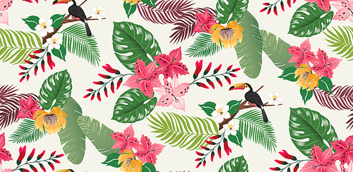 Vector illustration of seamless tropical pattern in summer